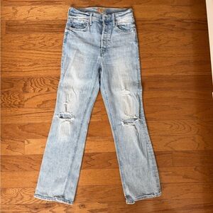 Mother Light Blue Distressed straight Leg Jeans